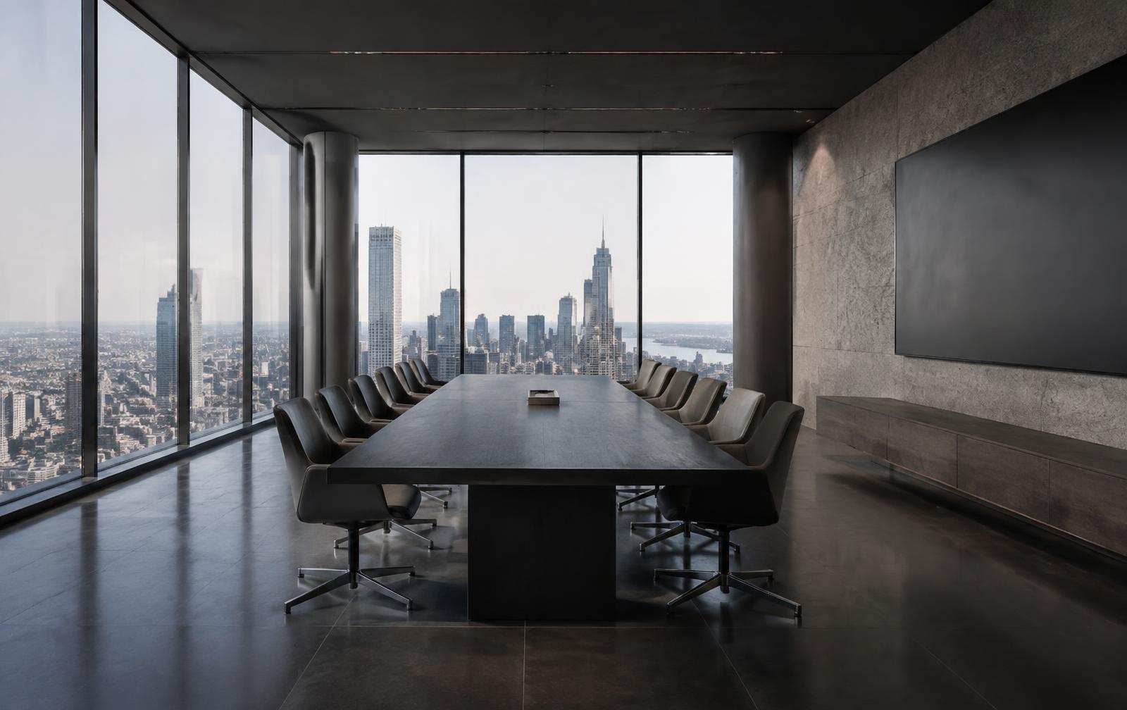 Boardroom overlooking a city skyline